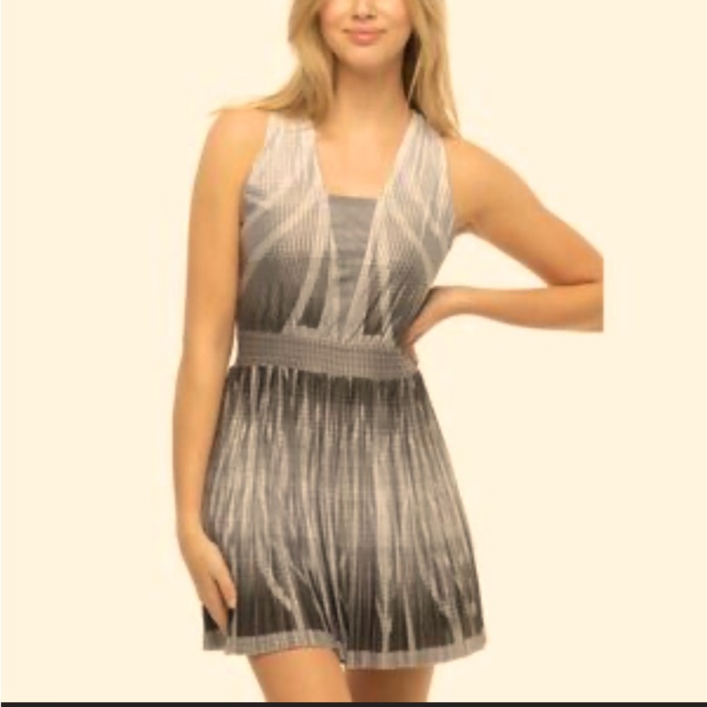 Lucky in Love Next Level Black and Gray Dress - L black gray white , pleated ,